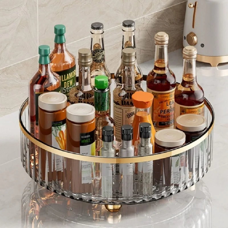 Spice Rack Rotating Tray Pantry Cabinet Turntable With Base Storage Bin Kitchen Organizer for Seasoning Cosmetic Storage Box