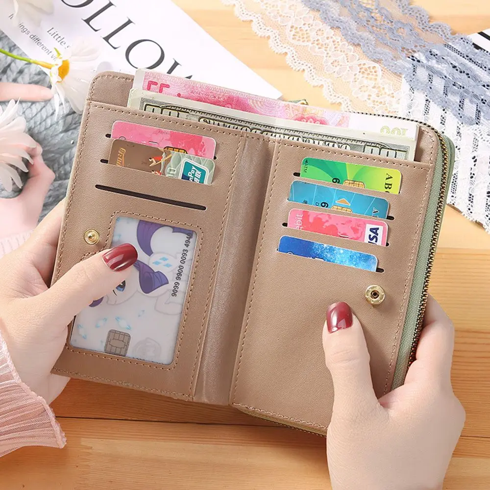 

Card Case Solid Color Gift Cash Clip Phone Holder Girls Ladies PU Leather Wallet Coin Purse Credit Card Holder Short Purse