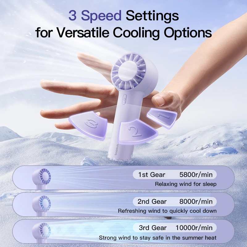 Baseus GoTrip DT1 Mini-Turbinenventilator, tragbar, 3 Geschwindigkeitsstufen, 1200 mAh Akku, wiederaufladbar, für Schreibtisch, Outdoor-Camping_voghion.com
