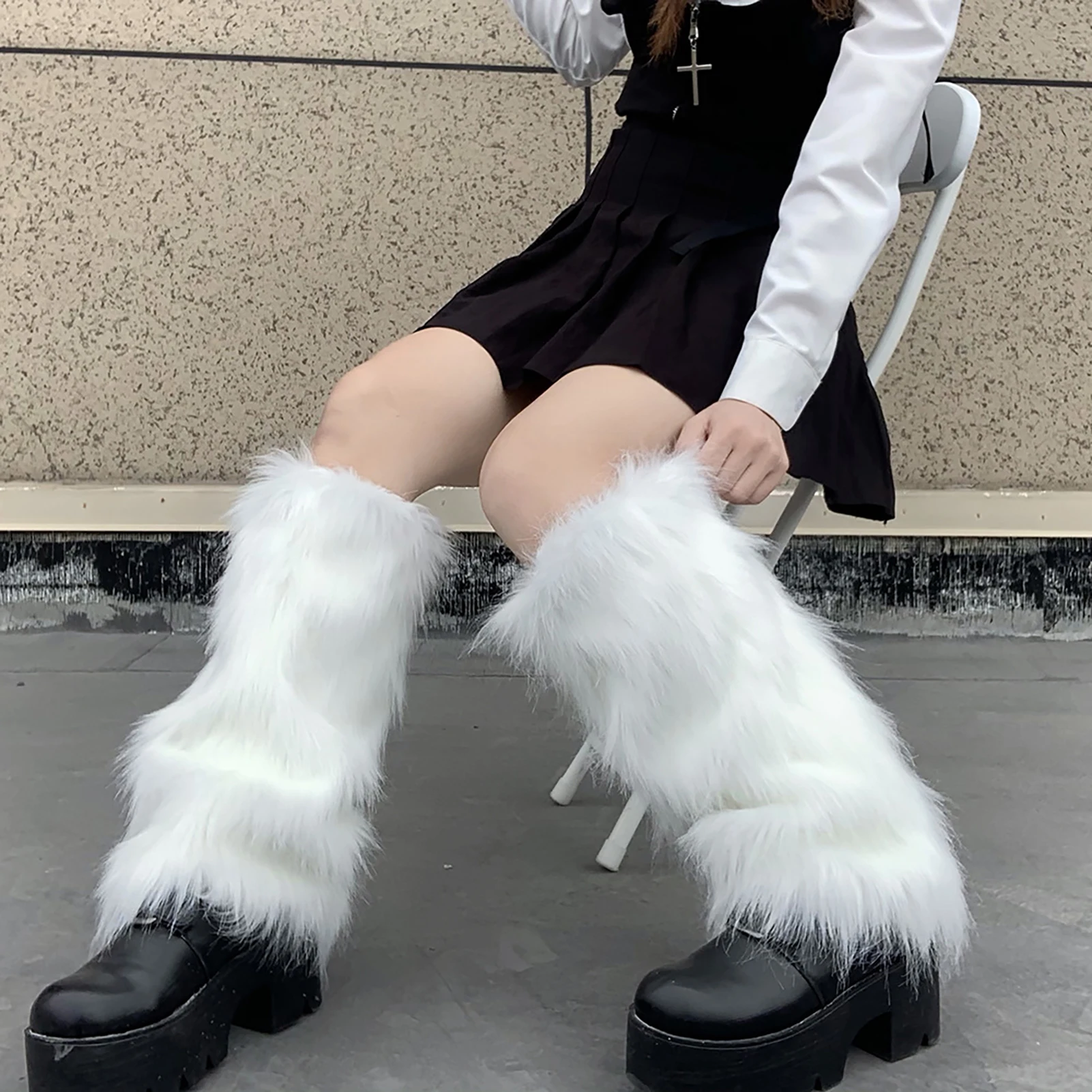 

Women Faux Fur Leg Warmers Stocking Women Fall Leggings Boots Girls Punk Boot Cover Harajuku Fur Foot Warming Cover Daily Wear