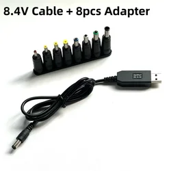 Universal DC to USB Converter Cable with 8 Interchangeable Connectors - 2 pieces (8.4v With 8 pcs)