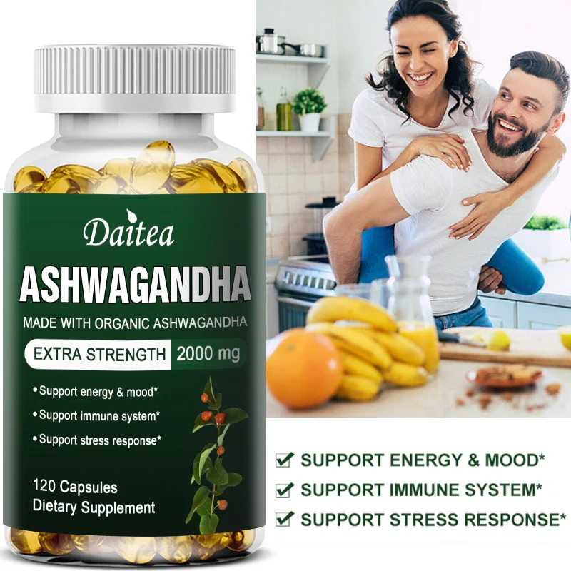 

Organic Ashwagandha Capsules Helps Relieve Stress, Improve Mood, Immune and Stress Response Health Men Women Health Food