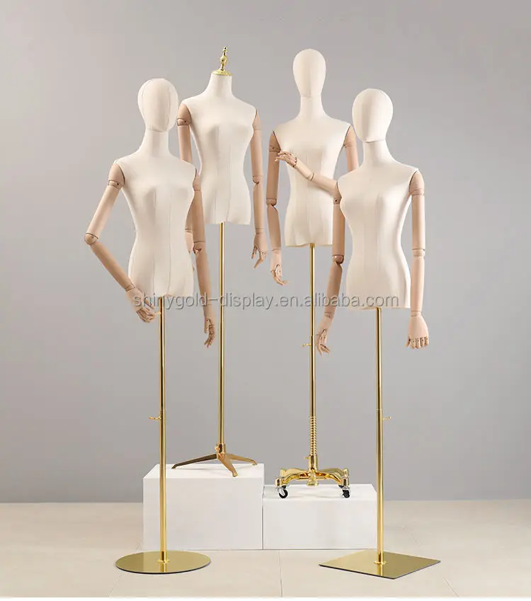 Description Picture 4 of itemBeautiful Female Mannequin Dress Form Mannequin Wooden Arms Linen Women Dummy Models Half Body Female Mannequins For Display