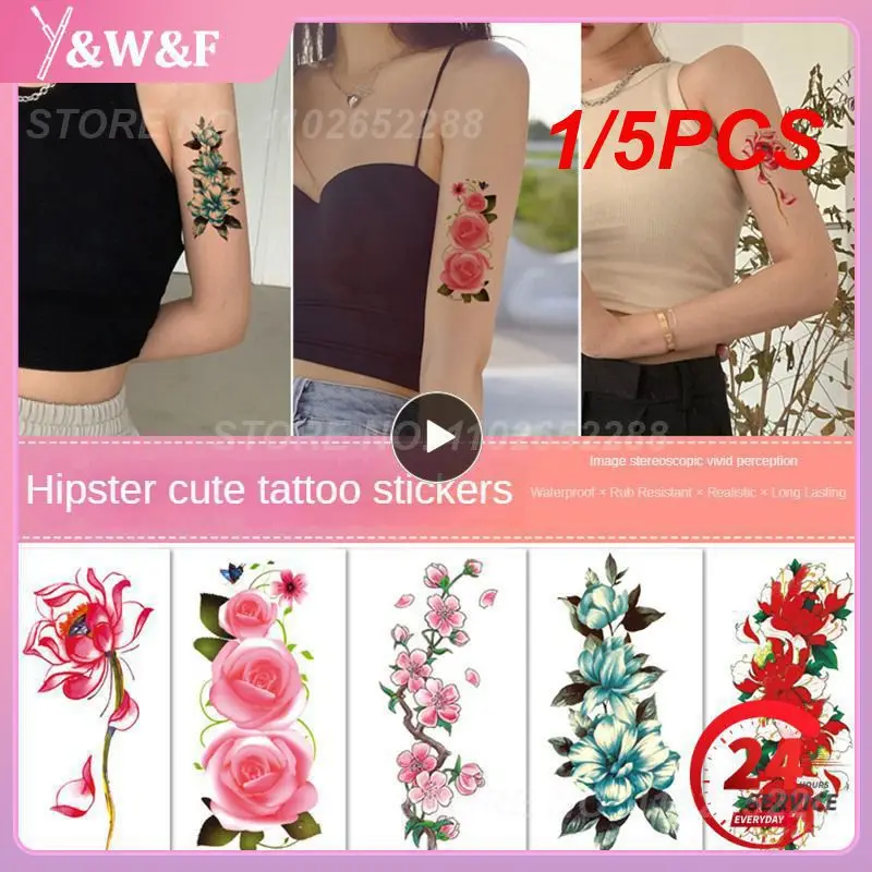 

1/5 шт., водостойкая тату-наклейка с цветами розы