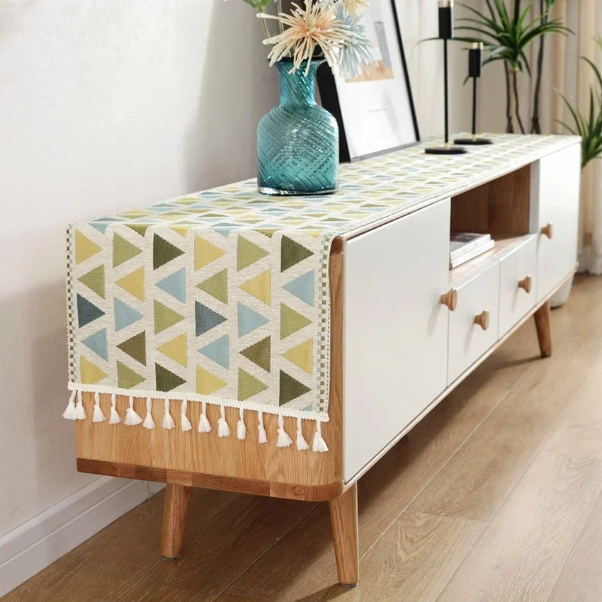 

Modern Geometric Table Cloth with Tassels Cabinet Furniture Dustproof Cover Dining Coffee Table Runner Living Room Decoration