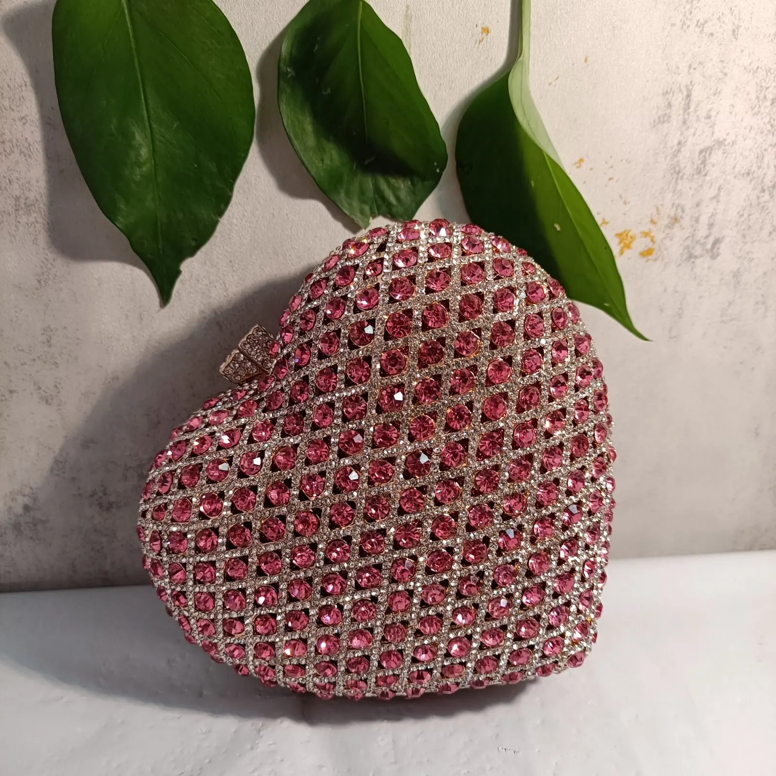 XIYUAN Heart Silver Pink Clutch Women Crystals Purse Wedding