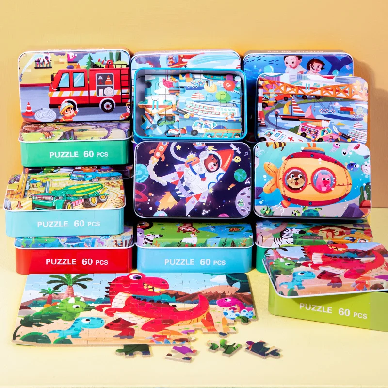 

Wooden Puzzles montessory 60 Pieces Cartoon Animal Jigsaw Puzzle kids educational Toys games montessori toys 2 years baby toy