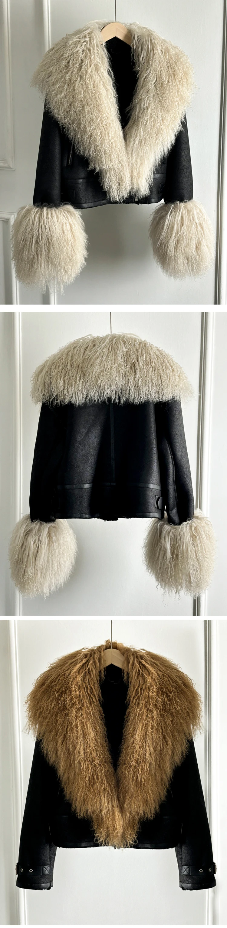 2024 New Winter Warm Mongolia Sheep Fur Collar Faux Leather Jacket Women Warm Suede Lamb Loose Fit Pu Leather Short Casual Coat