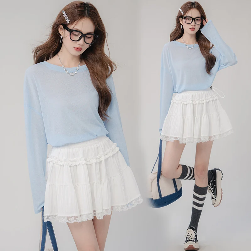 French Style Sweet Pregnant Woman White Cake Skirts High-Waisted Slimming A-Line Maternity Tiered Skirt for Spring and Summer