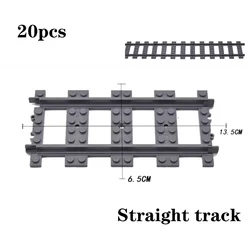 City Train Railway Building Blocks Set - Tracks, Station, and Buffer Stop Bricks Collection (Straight 20pcs)