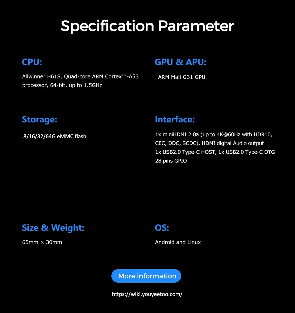 Banana Pi BPI-M4 ZERO Allwinner H618 Quad-core ARM Cortex-A53 Processor 2.4G/5G