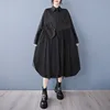 #2609 Black White Women Irregular Shirt Dress Long Sleeve Loose Split Joint Mesh A-line Midi Dress Ladies Single Breasted Spring 3