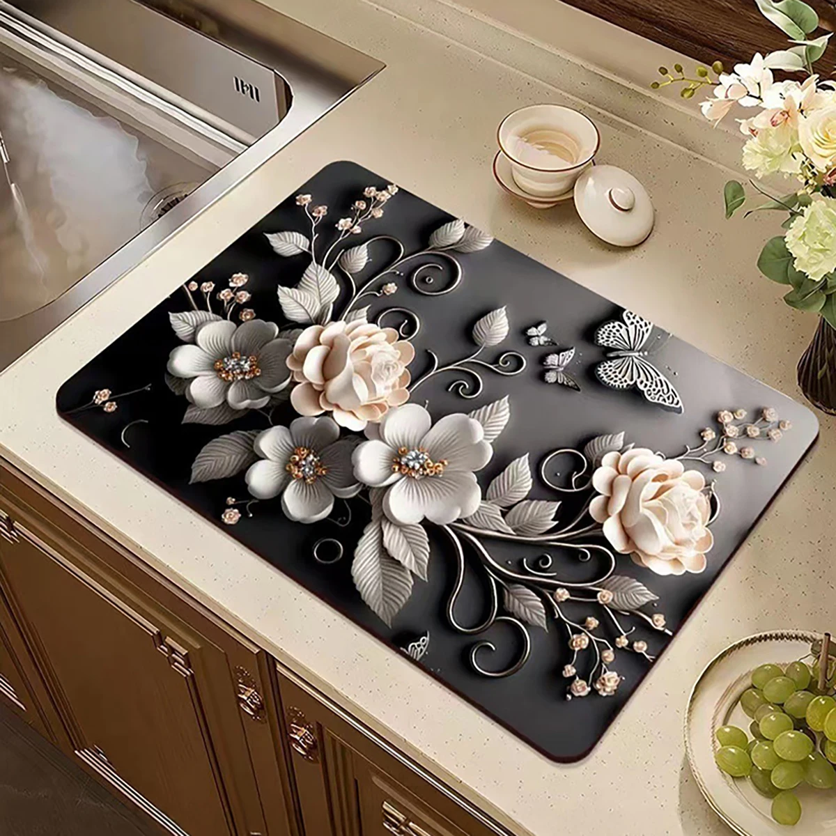 Diatomaceous earth kitchen absorbent mat does not leave water stains Easy to rinse, kitchen countertops / sink applicable