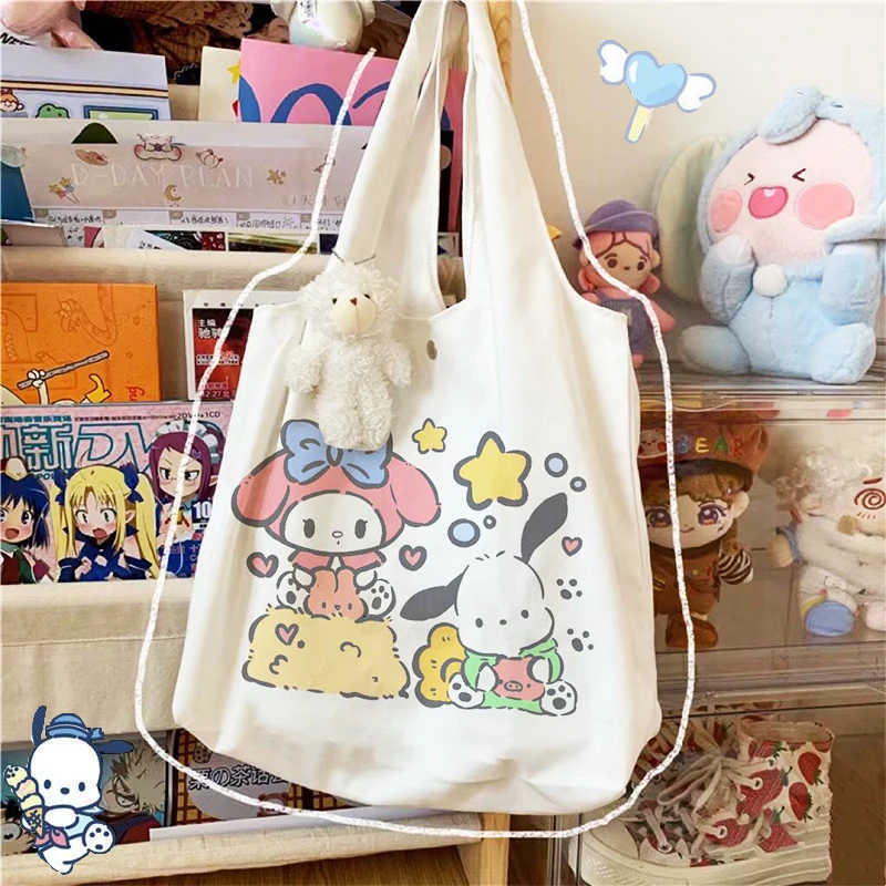 

Kawaii Sanrio Холщовая Сумка полакко моя мелодия аниме милая мультяшная ученическая сумка для хранения книг через плечо детские игрушки для девочек Подарки