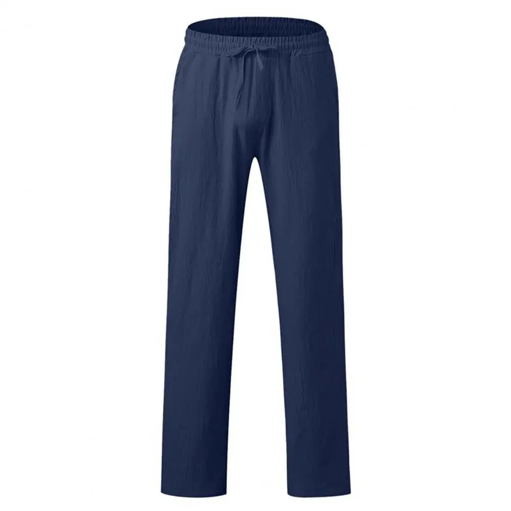 

Solid Color Men Pants Streetwear Men's Elastic Waistband Drawstring Sports Trousers Solid Color Wide Leg Mid-rise for Fitness
