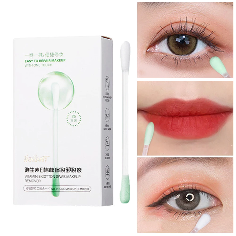 ikAllANT Makeup Remover Cotton Swabs - 25 pieces-Pre-soaked with Cleansing Liquid, Foldable for Instant Use, Beauty Cleaning,