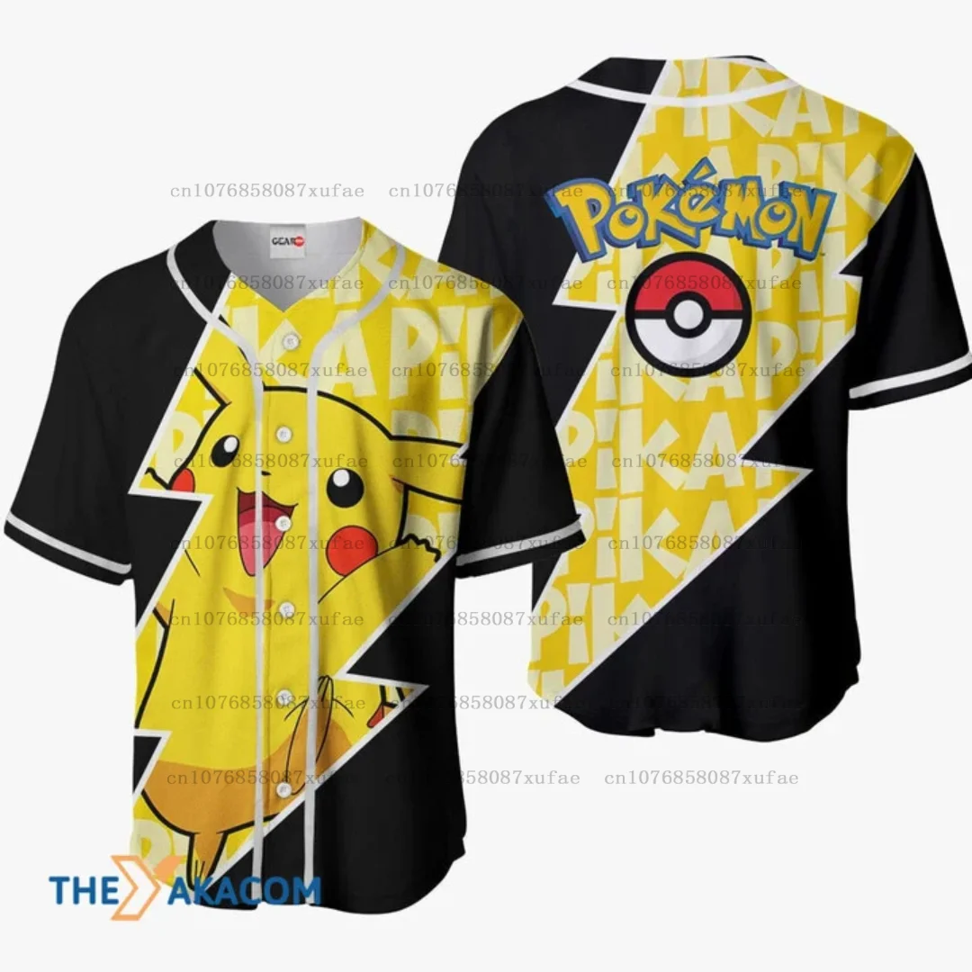 

Pikachu Pokemon Gengar Anime Gift Christmas For Fan Baseball Jersey Men and Children Button Shirt