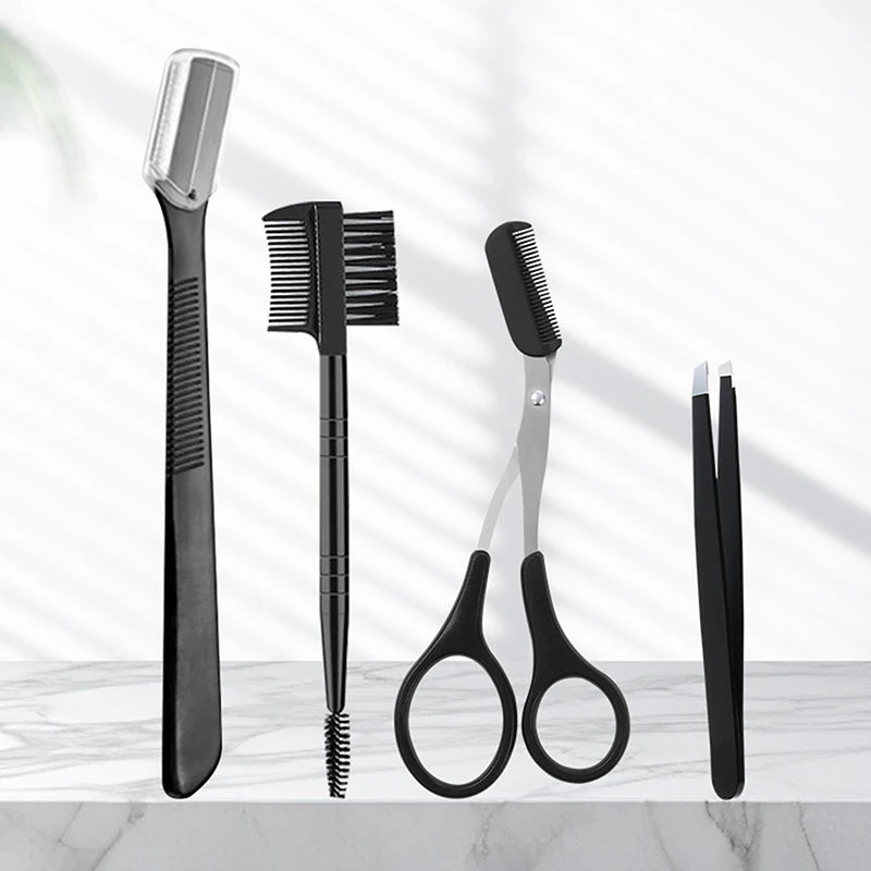 4/5Pcs Eyebrow Cutters Set Eye Brow Trimmer Scissors Comb Face Shaver Hair Removal Razor Tweezers Eyelash Brush Women Makeup