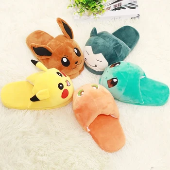 Cartoon Anime Snorlax Charmander Squirtle Pet Elf Girls Floor Plush Slippers 35-38 Size Pokemon Pikachu Eevee Couple Plush Shoes 1