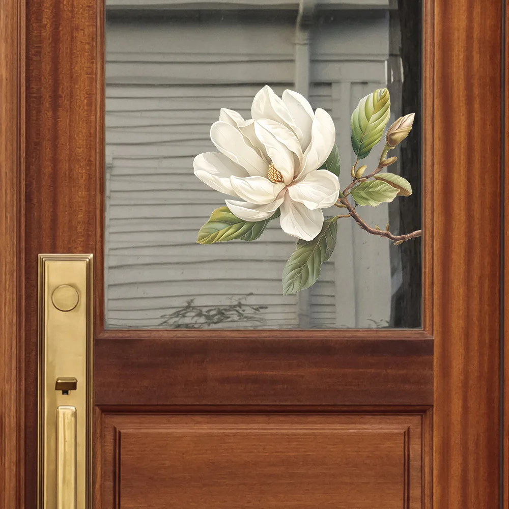 Simple Magnolia Flower PVC Static Mirror Stickers For Window Decoration Room Decor Aesthetic Bathroom Accessories Home Decor