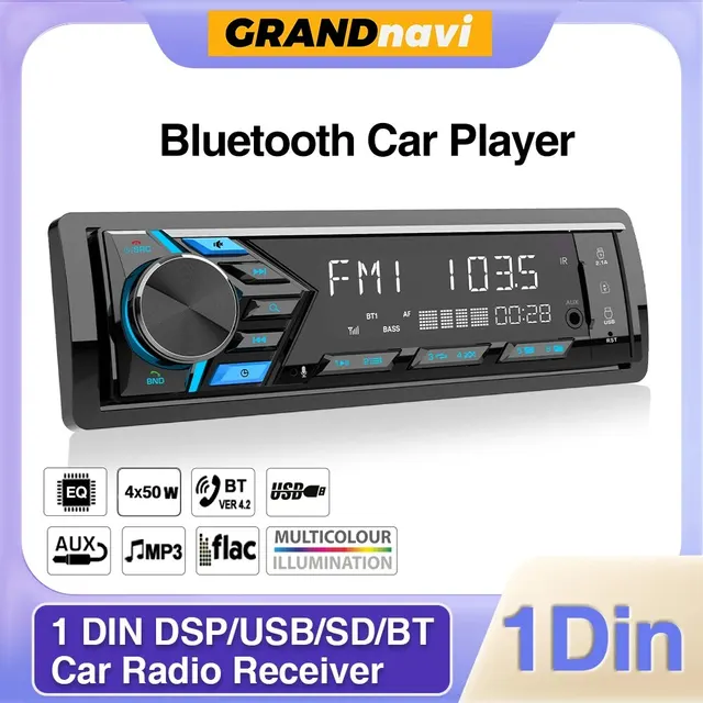 Grandnavi 1Din MP3 Car Radio Audio Stereo FM Aux Input Receiver SD/USB 12V With In-dash Bluetooth Multimedia Auto Radio Player