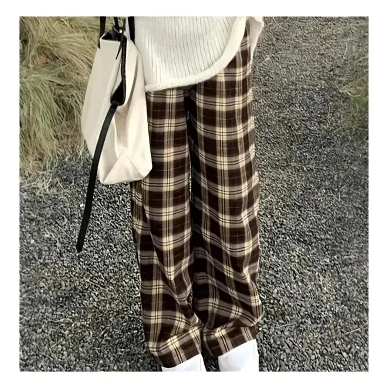 

2024 Retro Plaid Women's Wide-leg Pants Spring/Autumn Summer New High Waist Hanging Mopping Loose Straight Tide Casual Y2k Traf