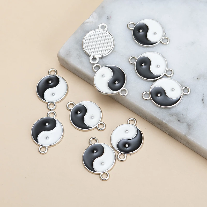 

Trendy 10pcs/lot Enamel Tai Chi Bagua Charms Pendant Connector DIY Bracelet Necklace For Jewelry Making Accessories