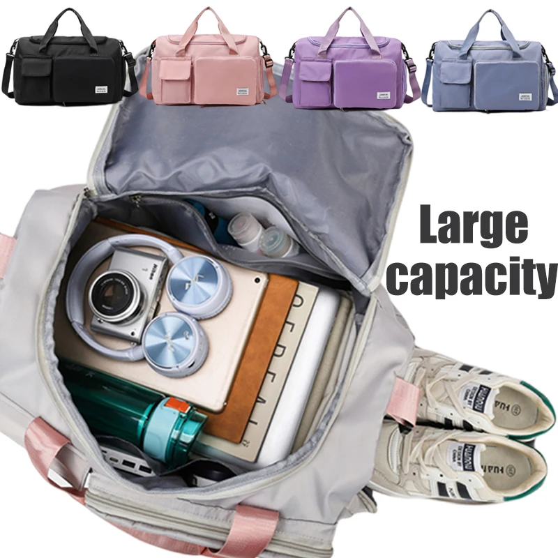 

Large Capacity Foldable Travel Tote Women Shoulder Bags Quality Casual Handbag Double Zipper Expansion Bag Fashion Luggage Bag