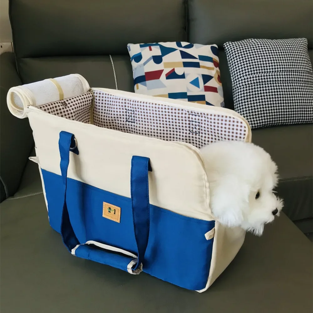 Pet Car Seat Portable Cat Bag Going Out Dog Bag Breathable Pet Satchel One Shoulder Crossbody Canvas Backpack