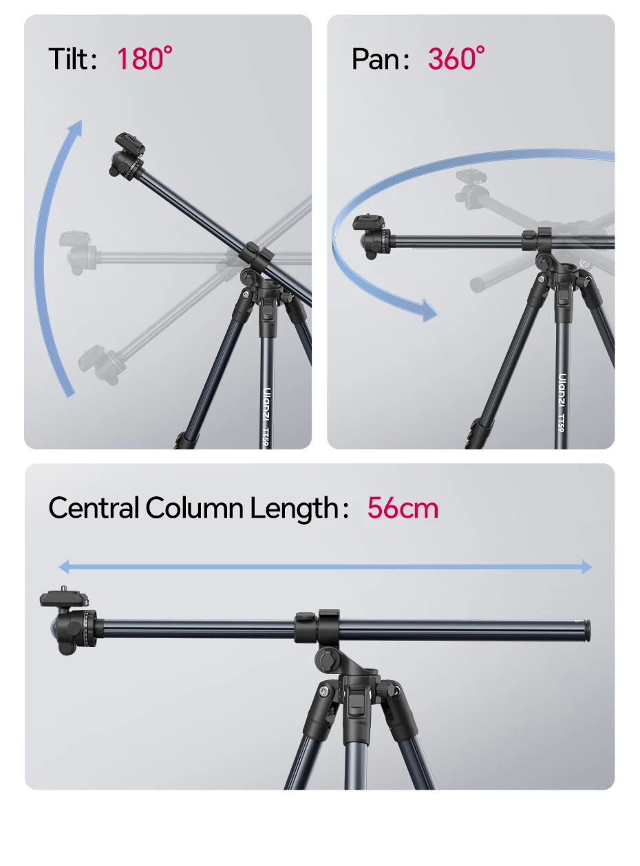 TT59 Horizontal Center Column Tripod 0.1-1.75M for DSLR Camera Video Light for O