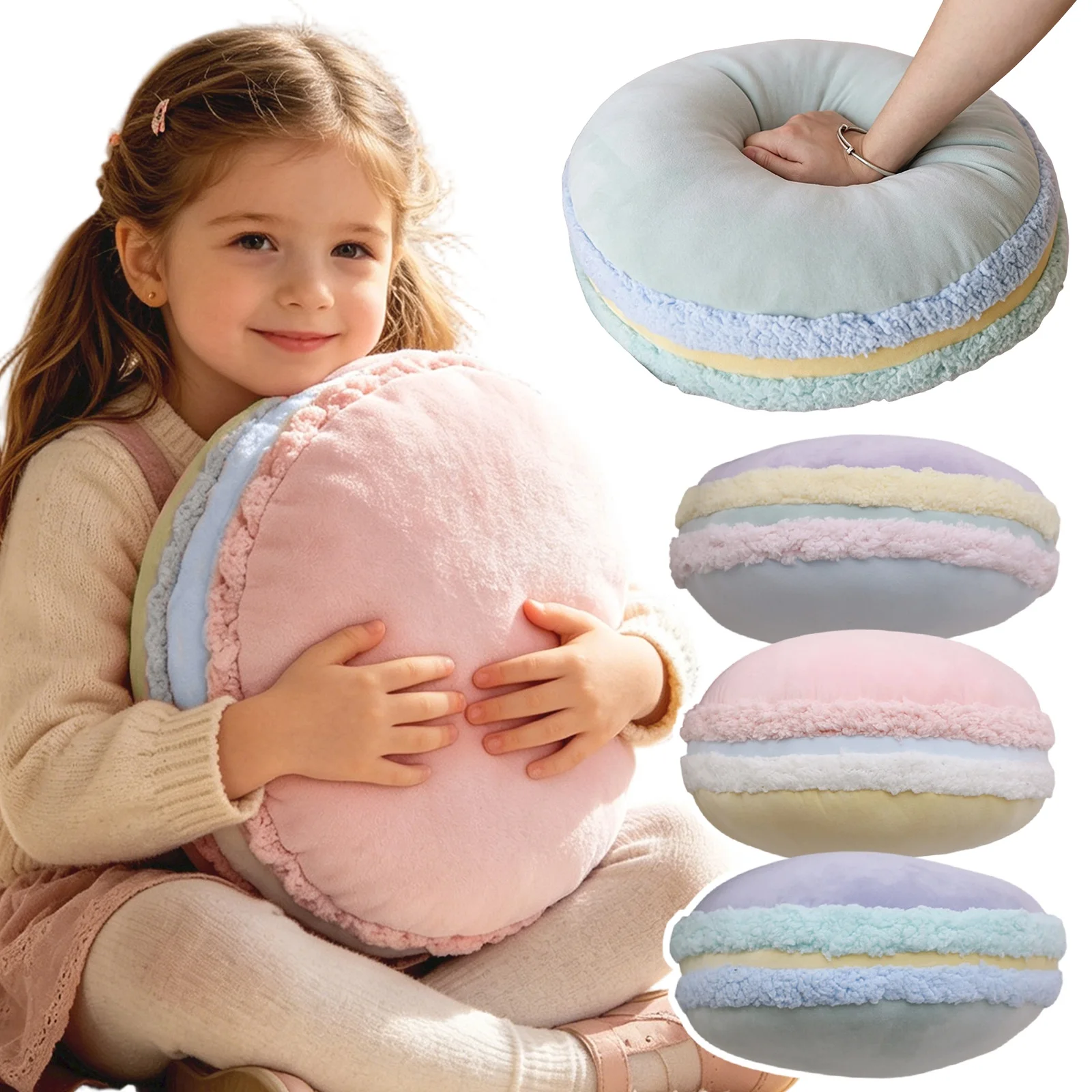 Colorful Macaron Plush Round Decorative Cushion - Soft and Cute Plush Toy Pillow