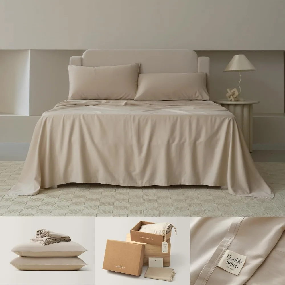 

Cotton Tencel Sheet Set, Good Housekeeping Award Winner, King Sheet Set Cooling, 1 Fitted Sheet, 2 Pillowcases, Sandstone