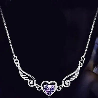 

Korean Version Angel Wings Heart Shaped Zircon Pendant Necklace Women's Sweater Chain Valentine's Day Gift Jewelry