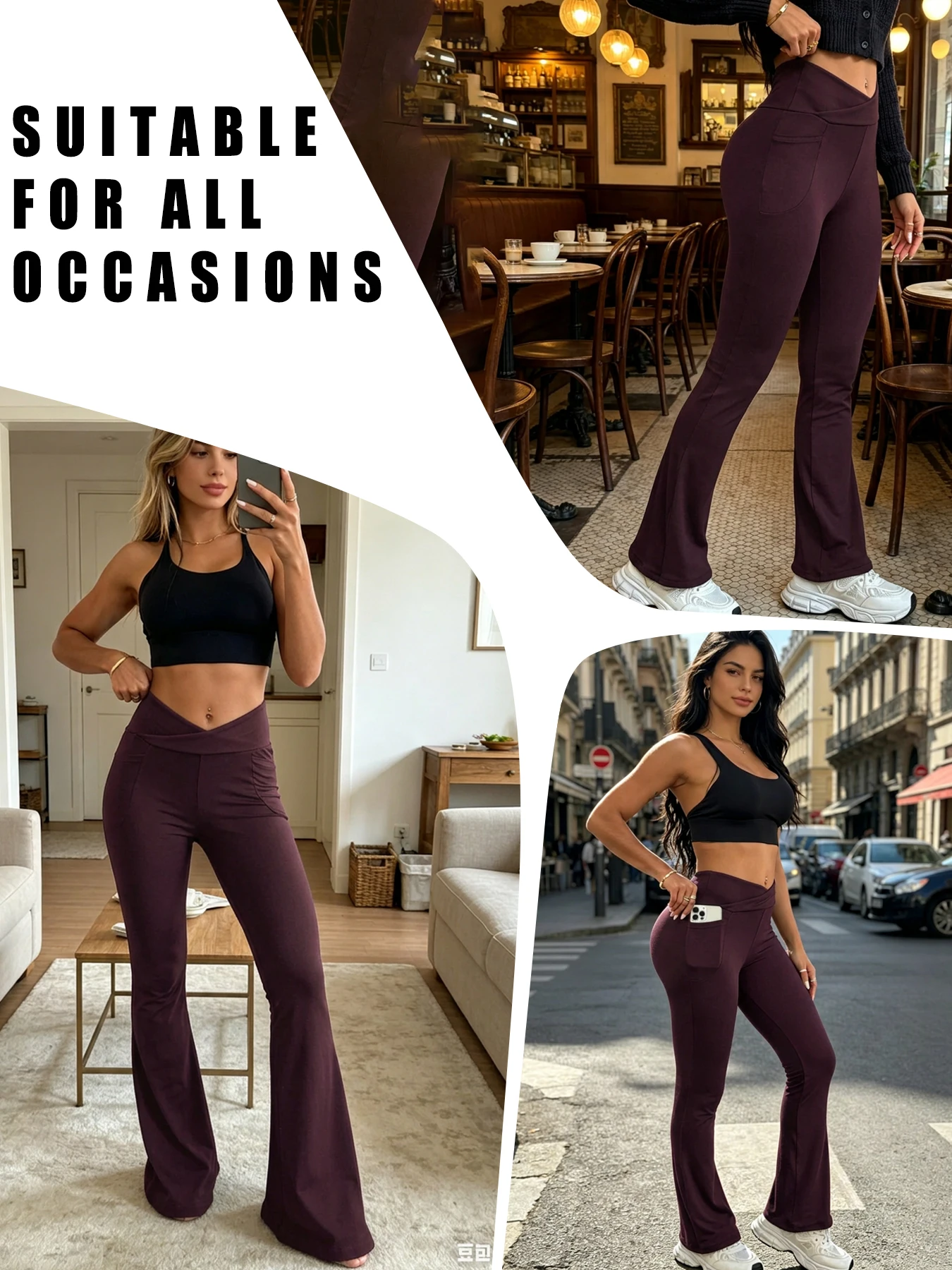 Super Soft Crossover Leggings Women High Waisted Flare with Pockets Tummy Control Yoga Pants 4