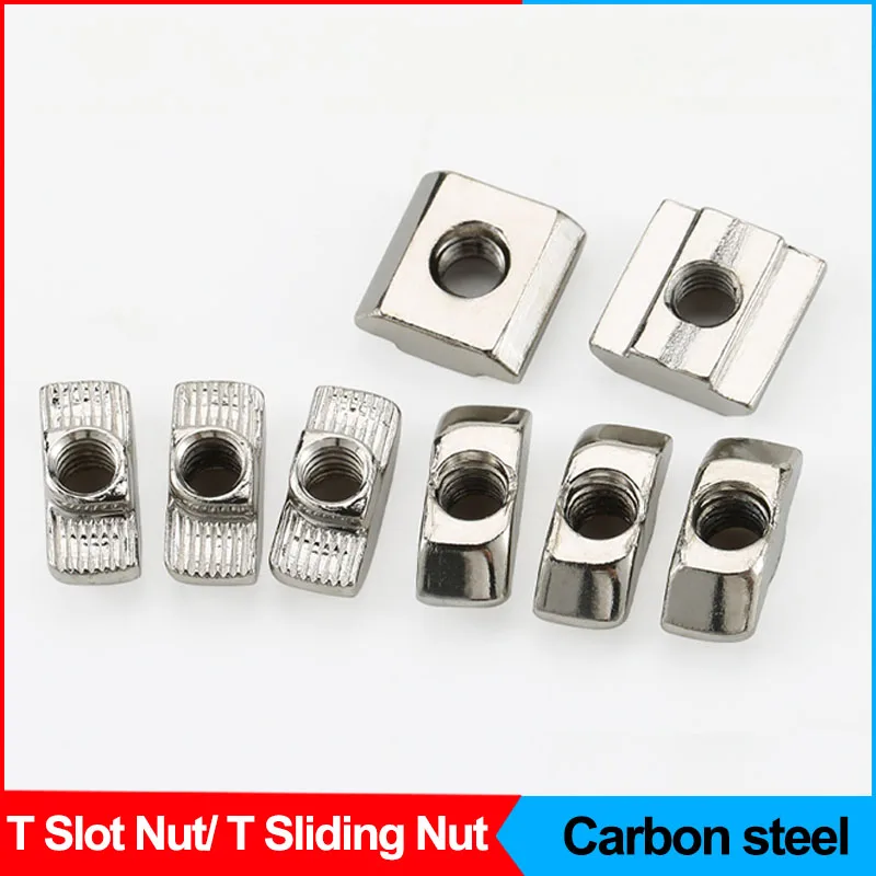 

Carbon Steel T Slot Sliding Square Nut Hammer Head Fastener Nut for 20 30 40 45 Series Aluminum Profile M3 M4 M5 M6 M8 M10