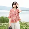 2023 Summer New Maternity Printed Fashion Shirt Ethnic Retro Style Cotton And Linen Pregnant Women's Shirt Maternity Top LF075 2