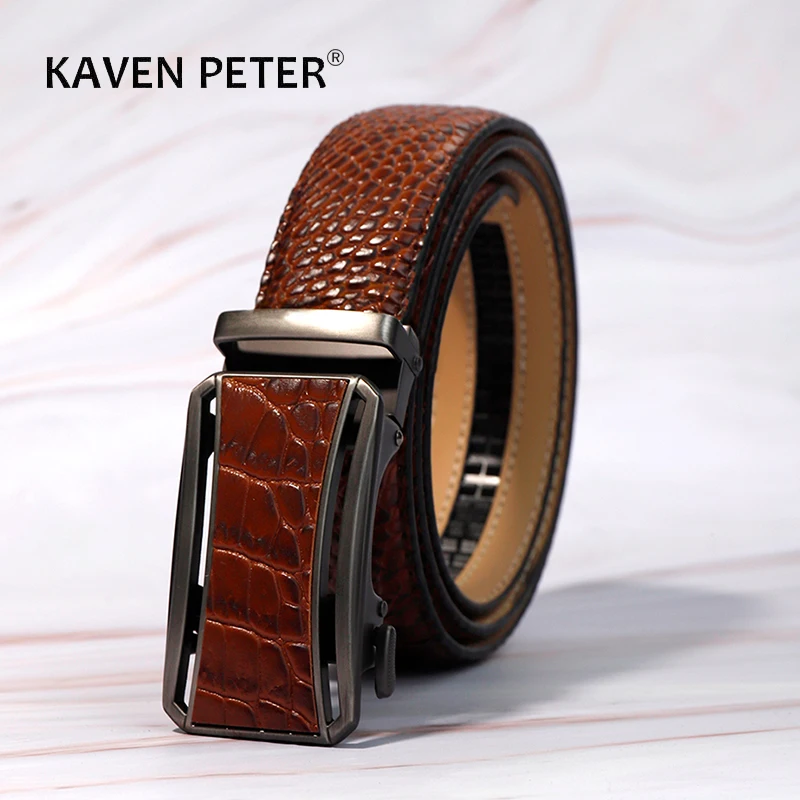 

Luxury Automatic Buckle Men's Leather Belt Crocodile Pattern Fashion Black Brown Strap Metal Brand High Quality Belts for Men