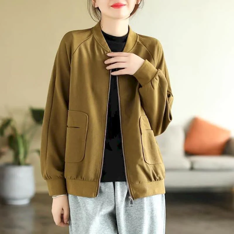thumbnail image 1 of Chaquetas para mujer Ropa Moda coreana Chaquetas de béisbol holgadas de gran tamaño Cárdigans sólidos Abrigos de manga larga con cremallera Tops de mujer, 1 of 5