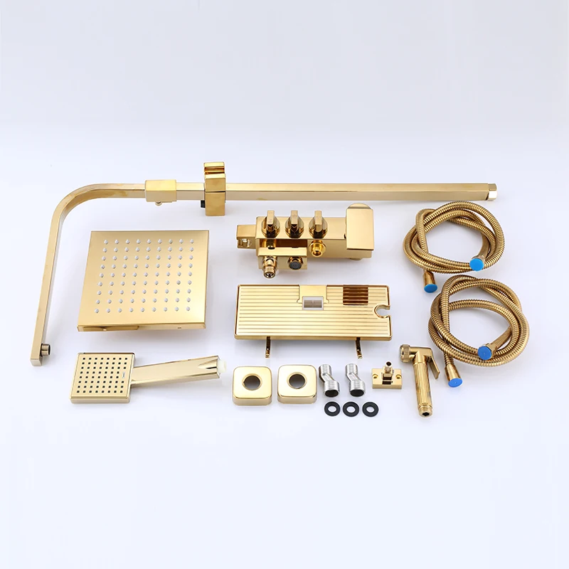 シャワー水栓,蛇口,バスルーム用の金色の真ちゅう製シャワーセット