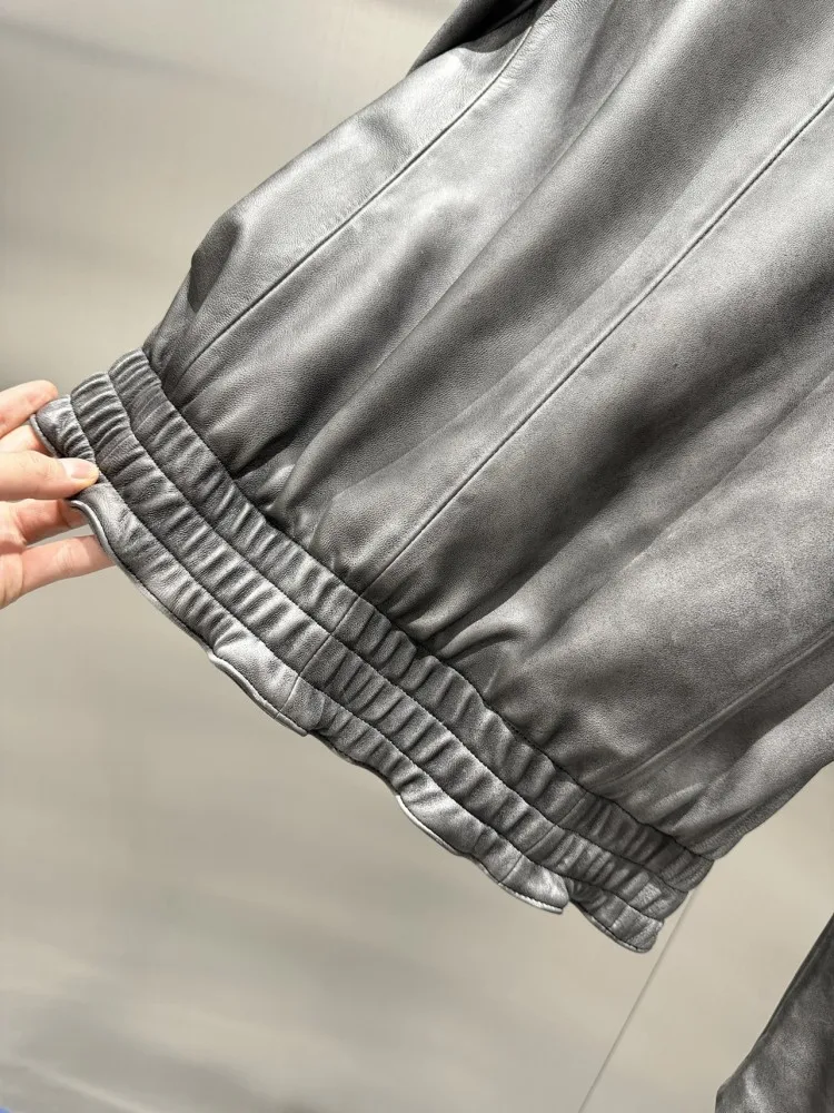 Runway Designer Women Vintage Real Cowhide Jacket Motorycle Biker Genuine Leather Coat Luxury Autumn Winter Natural Leather Coat