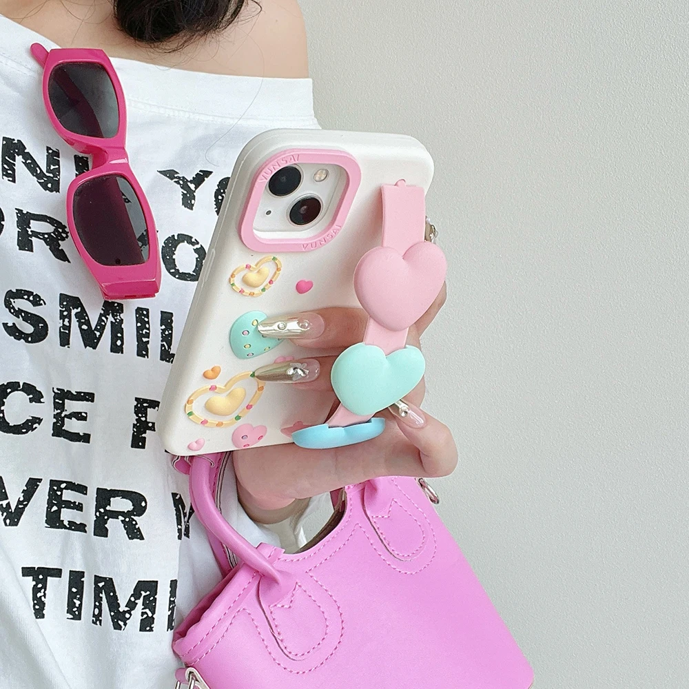 Kawaii Love Style Soft Silicone Case with 3D Shock Proof Design and Hand Strap
