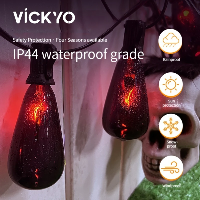 

VICKYO LED Christmas Flame Light String with Tail Plug Flashing Flame Light For Holiday Party Decor Halloween Party Outdoor