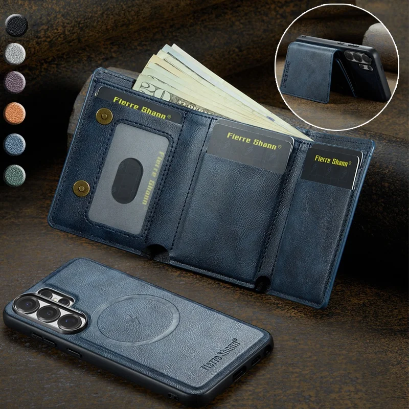 Luxury Leather Wallet Phone Case with Magsafe Card Holder Cover