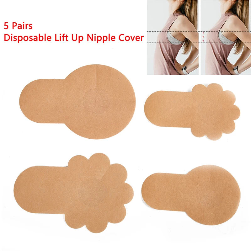 

5Pairs Disposable Lift Up Nipple Cover Invisible Seamless Self-Adhesive Push-Up Breast Pasties Stickers Strapless Bra For Women