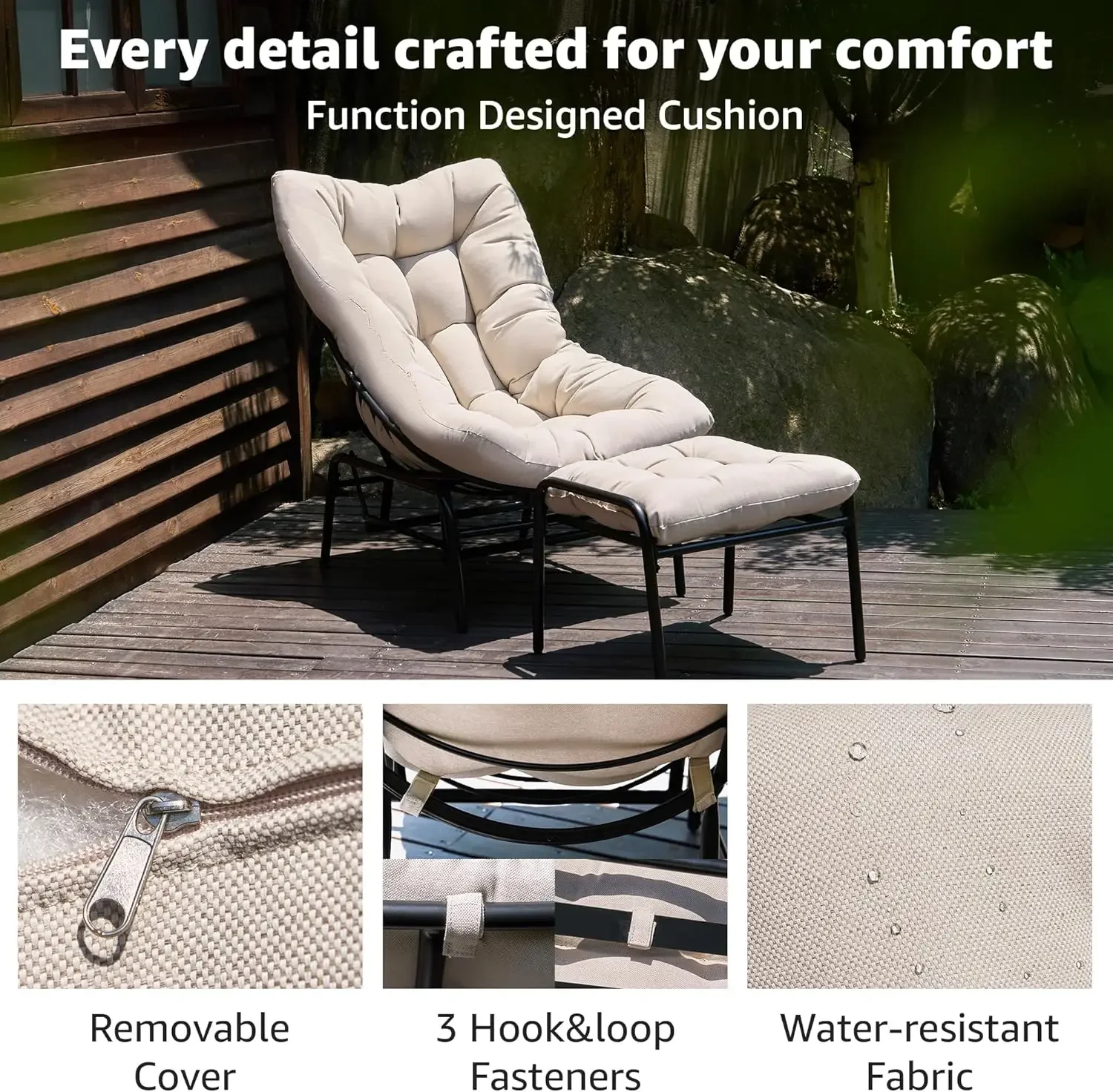 NEW-Lounge Chair Outdoor with Ottoman, 2-Piece Gentle Rocking Chaise Lounge Set, 4.7" Removable Cushion & Sturdy Frame