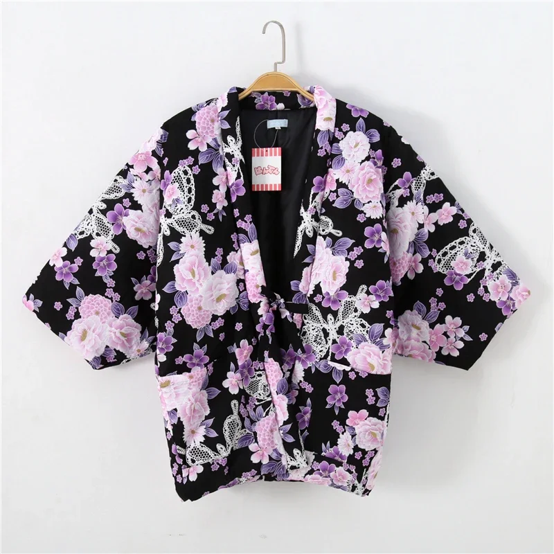 Hanten Jacket Women Japan Style Winter Kimono Cardigan Cotton Femme Yukata Vintage Folk Style Asian Clothes Pajamas Ladies
