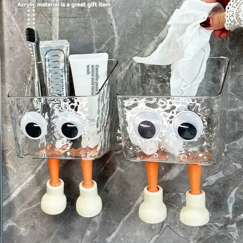 

Wall Mounted Shower Shelf Basket Big Eye Pattern One Second Installation Bathroom Organizer Storage