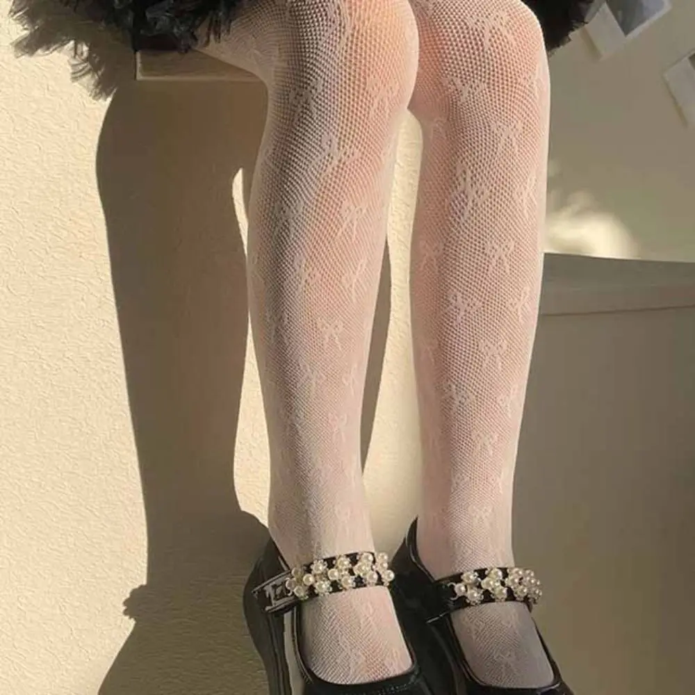 New Bow Children Pantyhose Summer Mesh Lace Stockings Princess White Thin Leggings Baby