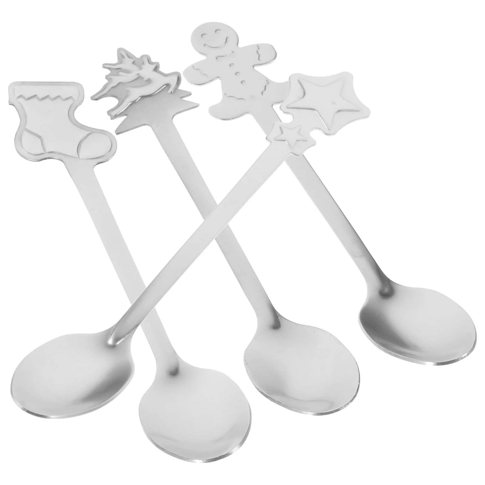 

4pcs Xmas Stainless Steel Spoon Christmas Cartoon Tableware Coffee Spoon Mixing Spoon without Box (Random Pattern)