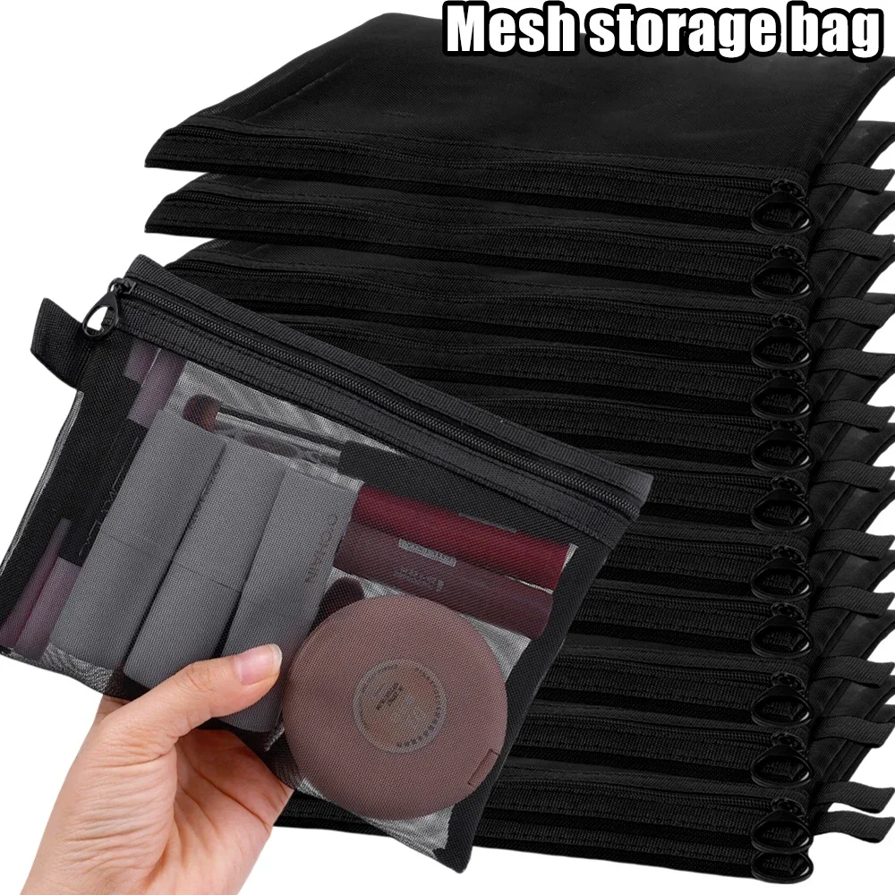 Makeup Organizer Cosmetic Bag Cosmetic Storage Bag Toiletry Bag Makeup Bag Cosmetic Case 1/3pcs Black Mesh Cosmetic Bags Portable Travel Toiletry Organizer Lipstick Storage Pouch Handbag Holder Clear S/M/L